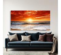 Lienzo abstracto moderno con puesta de sol junto al mar, arte de pared, póster horizontal, decoración costera, imágenes para sala de estar, decoración del hogar, 20 x 40 cm, sin marco