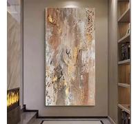 Lienzo abstracto moderno con textura dorada, decoración de pared para sala de estar, cuadros minimalistas en gris y marrón, XXL, decoración del hogar (30 x 60 cm, sin marco)