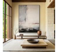 Lienzo abstracto moderno con textura gris, pintura wabi-sabi, arte de pared para sala de estar, obra de arte enmarcada (50 x 75 cm [20 x 30 pulgadas])