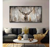 Lienzo abstracto moderno de gran tamaño con ciervos: pintura rústica de vida silvestre, tonos tierra, pinceladas texturizadas, decoración del hogar (65x125cm) sin marco