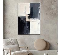 Lienzo abstracto moderno en blanco y negro para pared, enmarcado extragrande para decoración de sala de estar, entrada (50 x 70 cm, 20 x 28 pulgadas), marco negro.