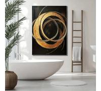 Lienzo abstracto moderno enmarcado en dorado y negro, impresión geométrica contemporánea para decoración de sala de estar (70 x 125 cm (28 x 49 pulgadas) con marco negro).