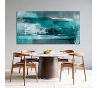 Lienzo abstracto moderno grande para pared, diseño geométrico en azul y verde azulado, cuadros minimalistas XXL, decoración para sala de estar y dormitorio (40 x 80 cm/16 x 31 pulgadas/marco interior)