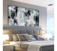 Lienzo abstracto moderno para pared, diseño minimalista en gris oscuro, negro y marrón, con marco de madera horizontal para sala de estar (65 x 125 cm/26 x 49 pulgadas)