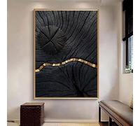 Lienzo abstracto negro y dorado para pared, ideal para sala de estar, decoración del hogar, láminas decorativas (60x80cm (24x31in)/Sin marco)