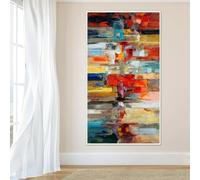 Lienzo abstracto para pared, arte moderno y colorido, rojo, maya, azul, naranja, sin marco, arte de pared extragrande para sala de estar, 70 x 190 cm/28 x 75 pulgadas, sin marco