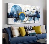 Lienzo abstracto para pared, ideal para la sala de estar. Decoración de pared con cuadro azul. Póster de gran tamaño con textura de mármol azul para dormitorio (60x120cm/Sin marco).