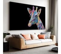 Lienzo artístico abstracto de jirafa de animales para pared, 100 cm de largo x 75 cm de ancho, arco iris sin marco, decoración moderna sin marco, imagen HD, decoración estética de habitación, obra de