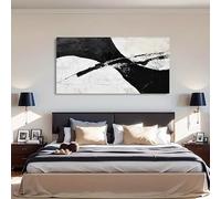 Lienzo artístico abstracto en blanco y negro enmarcado con formas fluidas y alargadas para decoración de pared y del hogar (97 x 195 cm / (38 x 77 pulgadas) / con marco)