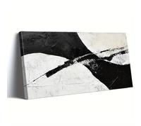 Lienzo artístico abstracto en blanco y negro enmarcado, grandes imágenes de lienzo con formas fluidas para decoración de pared (80 x 160 cm / (31 x 63 pulgadas) / con marco)