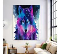 Lienzo Azul Púrpura Para Dormitorio Sala De Estar, Pósters De Arte De Pared 70X100Cm, Lobo De Tinta, Sin Marco, Imágenes Estéticas, Animales Del Cielo Estrellado Pósteres Para Pared