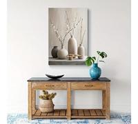 Lienzo botánico de Ikebana para pared, arte moderno, pinturas decorativas, jarrones de flores blancas, cuadro para sala de estar (60 x 80 cm, sin marco)