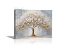 Lienzo con diseño de árbol de la vida, hilo dorado, abstracto, geométrico, póster de arte de pared, decoración moderna para dormitorio (30 x 45 cm, sin marco)