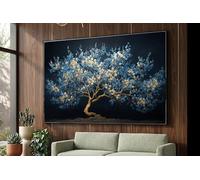 Lienzo con diseño de árbol en flor dorada, arte mural floral azul, pintura de naturaleza, arte de árbol texturizado, lienzo para decoración del hogar, listo para colgar (50x75cm/marco interior).
