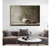 Lienzo con diseño de jarrón botánico de rama antigua mediterránea, rústico, neutro, hojas de cocina, paisaje, póster impreso, decoración de pared, 70 x 100 cm, sin marco