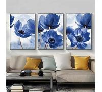 Lienzo con estampado botánico floral, póster abstracto de flores azules y plantas, estilo nórdico, pintura decorativa escandinava (20x30cm/marco interno)
