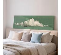Lienzo con estampado de nubes surrealistas, arte de pared alargado y estrecho, decoración panorámica amplia, arte retro de gran tamaño, decoración de pared en verde salvia (65 x 195 cm/sin marco).