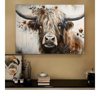 Lienzo con estampado de vaca de las Tierras Altas, arte de pared con animales, pósteres inspiradores para dormitorio, sala de estar, cocina y pasillo (50 x 80 cm/sin marco)