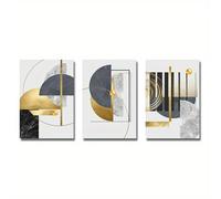 Lienzo con estampado geométrico abstracto dorado, pósteres dorados, cuadros de pared modernos para sala de estar, decoración del hogar (20 x 30 cm x 3 cm/marco interior)