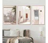 Lienzo con estampados florales de pueblos pastel españoles, pósteres fotográficos de verano, arte de pared mediterráneo, decoración (30 x 45 cm, 3 unidades/sin marco)