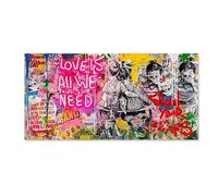 Lienzo con grafiti de Banksy, pinturas para pared, "El amor es todo lo que necesitamos", pósteres inspiradores modernos para decoración del hogar (50 x 100 cm, sin marco)