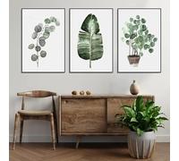Lienzo con hojas de plantas verdes nórdicas, pintura artística impresa, decoración de pared, póster, imagen para sala de estar, dormitorio, decoración del hogar, 50 x 75 cm x 3, sin marco