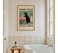 Lienzo con ilustración de gato "Lávate las Patas", impresiones artísticas modernas y divertidas de animales, póster artístico para baño, decoración del hogar (50x60cm/marco interior)