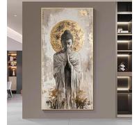 Lienzo con imagen de Buda rezando, arte mural espiritual zen, arte religioso de Buda para la decoración del hogar, sala de estar y pasillo (20x40cm/sin marco).