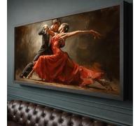 Lienzo con imagen de una pareja bailando tango, arte mural de baile de salón, escena de baile con vestido rojo, pintura de movimiento romántico, póster para decoración del hogar (60x105cm/sin marco)