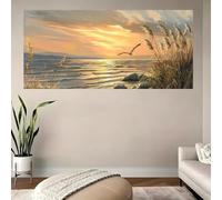 Lienzo con impresión artística de atardecer en la playa, pintura de paisaje marino, póster decorativo para sala de estar, obra de arte giclée (60x120cm/sin marco)