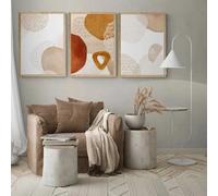 Lienzo con impresión de acuarela, pintura abstracta en forma de rosa y beige, póster bohemio geométrico, arte de pared, imagen para sala de estar, decoración del hogar (60 x 80 cm, 3 piezas)