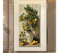 Lienzo con impresión de suelo de terracota de limonero, pintura con hojas verdes y amarillas, póster artístico de pared para decoración del hogar (80 x 160 cm)