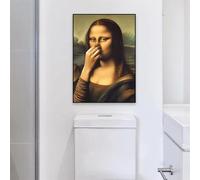 Lienzo con la Mona Lisa, póster de arte para pared de baño, humor de inodoro, impresión divertida, inspiración Da Vinci, arte vintage para pared de baño (60 x 80 cm)