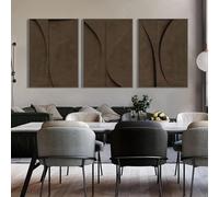 Lienzo con líneas marrones abstractas geométricas, pintura para sala de estar, entrada, pasillo, pared, póster de arte nórdico, decoración del hogar (50 x 70 cm, 3 unidades)