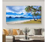 Lienzo con palmeras de playa tropical, atardecer, paisaje marino, impresiones artísticas para pared, para sala de estar, decoración del hogar, pósteres de paisajes (60 x 120 cm)