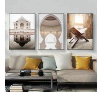 Lienzo con pintura marroquí beige, póster para puerta, paisaje, mezquita, arte de pared, escandinavo, minimalista, para sala de estar, decoración del hogar, 60 x 90 cm, 3 unidades, sin marco