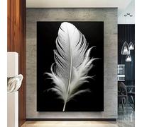 Lienzo con plumas blancas sobre fondo blanco y negro, impresión artística para pared, decoración del hogar, sala de estar, oficina, 50 x 70 cm