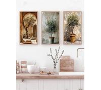 Lienzo con ramas de olivo, hojas y arquitectura italiana, arte de pared minimalista escandinavo, pósteres, impresiones, decoración del hogar, 50 x 100 cm, 2 piezas sin marco