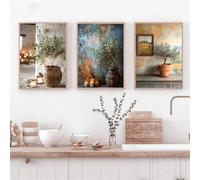 Lienzo con ramas de olivo, hojas y arquitectura italiana, arte de pared minimalista escandinavo, pósteres, impresiones, decoración del hogar, 40 x 50 cm, 3 piezas sin marco