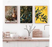 Lienzo con ramas de olivo, hojas y arquitectura italiana, arte de pared minimalista escandinavo, pósteres, impresiones, decoración del hogar, 50 x 70 cm, 3 piezas sin marco