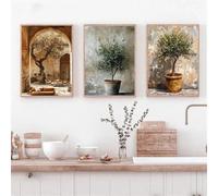 Lienzo con ramas de olivo, hojas y arquitectura italiana, arte de pared minimalista escandinavo, pósteres, impresiones, decoración del hogar, 40 x 50 cm, 3 piezas sin marco