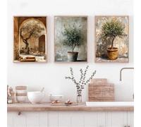 Lienzo con ramas de olivo italiano, hojas, arquitectura escandinava, minimalista, arte de pared, pósteres, impresiones, decoración del hogar (30 x 40 cm, 3 unidades)