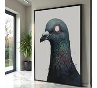 Lienzo con retrato de paloma gótica oscura, arte mural de pájaro melancólico, lienzo de vida silvestre urbana, ilustración de animal espeluznante, decoración del hogar (80 x 120 cm/marco interior)