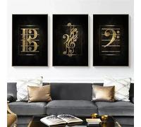 Lienzo con símbolo musical dorado y negro, pósteres e impresiones de instrumentos musicales, arte de pared, decoración del hogar (50 x 70 cm, 3 unidades)