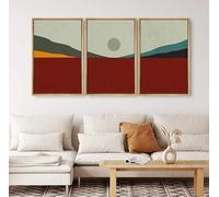 Lienzo de 3 piezas con impresiones abstractas de paisajes de montaña, arte moderno de mediados de siglo, decoración bohemia para sala de estar y dormitorio (70 x 100 cm/marco interior)