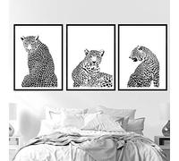 Lienzo de animales en blanco y negro, pintura de arte de pared, póster de leopardo nórdico, cuadro de pared para habitación, decoración moderna para el hogar, 15,7 "x 23,6" (40x60cm) x3 sin marco