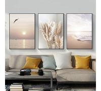 Lienzo de arte abstracto y moderno, imágenes estéticas de flores y plantas, playa, imágenes decorativas de estilo bohemio, póster sin marco (póster 08, 30 x 40 cm, 3 piezas)