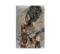 Lienzo de arte africano moderno de mujer negra, retrato africano abstracto, boceto de belleza africana, pintura de moda africana, póster dorado y blanco, póster de lienzo para decoración de pared