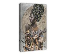 Lienzo de arte africano moderno de mujer negra, retrato africano abstracto, boceto de belleza africana, pintura de moda africana, póster dorado y blanco, póster de lienzo para decoración de pared