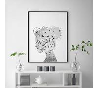 Lienzo de arte nórdico escandinavo con impresión de pájaros voladores, silueta de niña, póster para sala de estar, decoración moderna (20x30cm/marco interior)